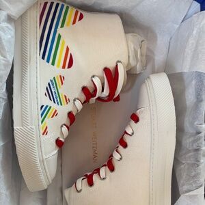 Stuart Weitzman Rainbow Heart PRIDE High Top Sneakers 8.5